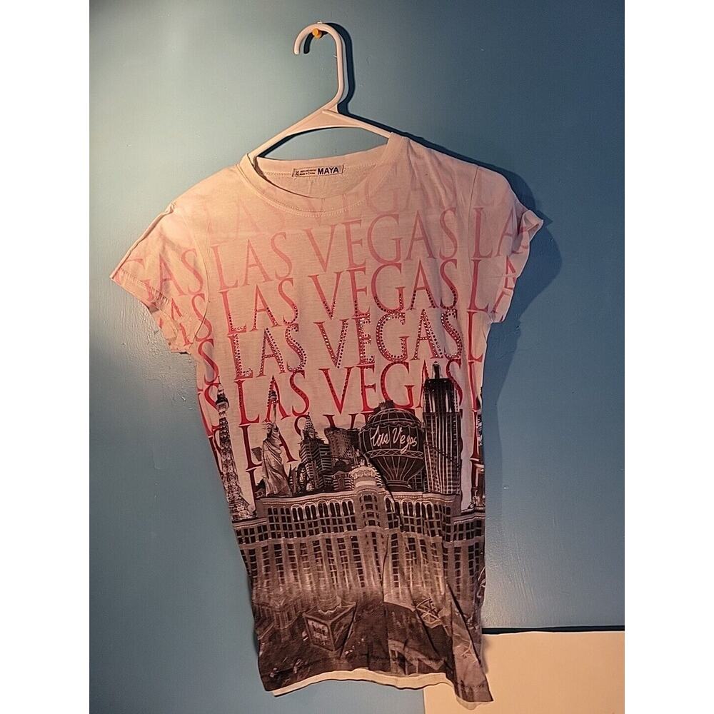 Maya Womens Junior Pink Crystal Studded Las Vegas T Shirt Size XL